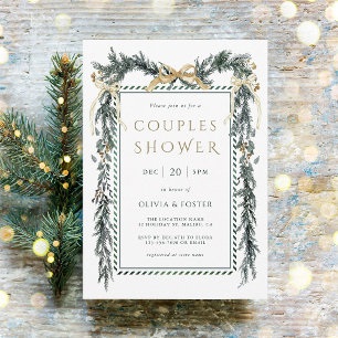 Christmas Garland Couples Shower Gold & Green      Invitation