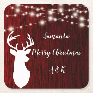 Christmas ,garland, deer head,personalised , square paper coaster