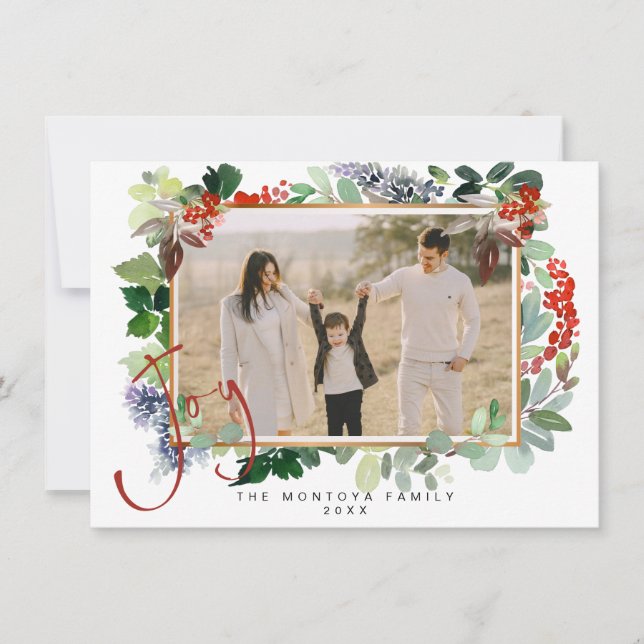 Christmas Garland Family Photo Flat Holiday Card (Front)