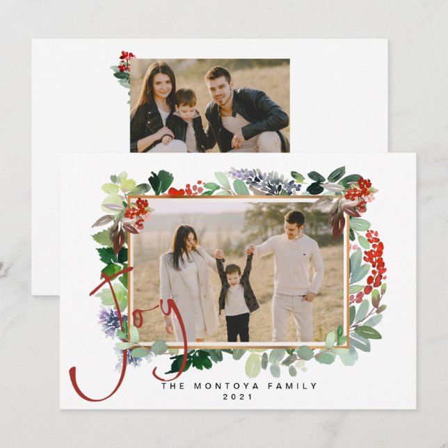 Christmas Garland Family Photo Flat Holiday Card (Front/Back)