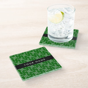 Christmas Garland, Green, Your name, Personalise Glass Coaster