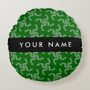 Christmas Garland, Green, Your name, Personalise Round Cushion