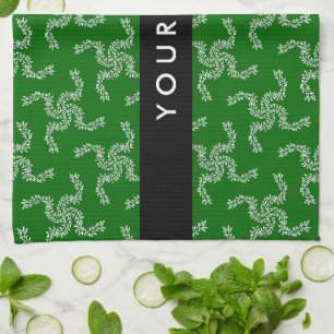 Christmas Garland, Green, Your name, Personalise Tea Towel