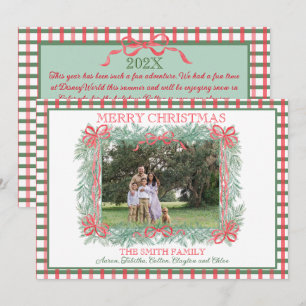 Christmas Garland Red Ribbon Green Gingham Holiday Card