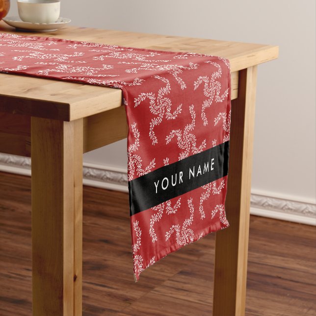 Christmas Garland, Red, Your name, Personalise Short Table Runner (In Situ)
