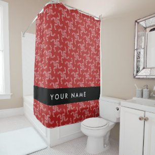 Christmas Garland, Red, Your name, Personalise Shower Curtain
