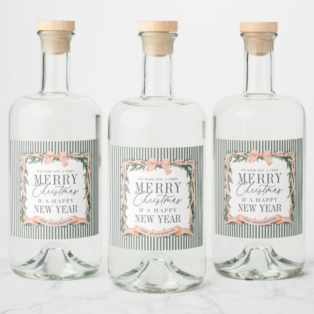 Christmas Garland Ribbon Frame Liquor Bottle Label (Bottles)