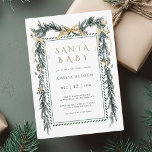 Christmas Garland Santa Baby Shower                Invitation<br><div class="desc">This elegant baby shower invitation features a watercolor Christmas pine garland decorated with red ribbons,  holly berries,  botanical greenery,  and stylish calligraphy. For more advanced customisation of this design,  please click the "Customise further" link.</div>