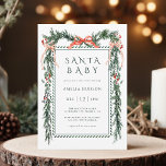 Christmas Garland Santa Baby Shower                Invitation<br><div class="desc">This elegant baby shower invitation features a watercolor Christmas pine garland decorated with red ribbons,  holly berries,  botanical greenery,  and stylish calligraphy. For more advanced customisation of this design,  please click the "Customise further" link.</div>