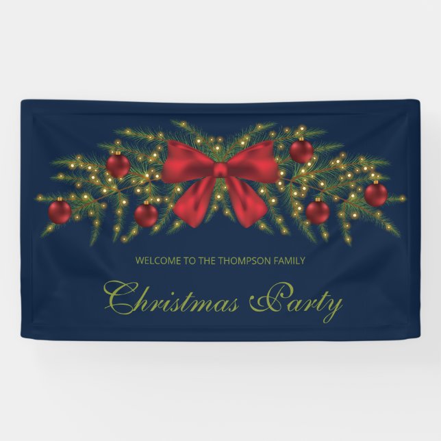 Christmas Garland With A Red Bow And Baubles Banner (Horizontal)
