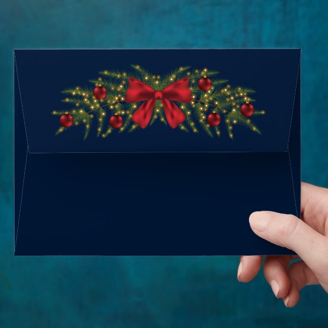Christmas Garland With A Red Bow And Baubles Envelope (Hand)