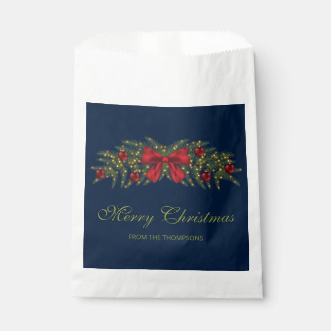 Christmas Garland With A Red Bow And Baubles Favour Bags (Front)