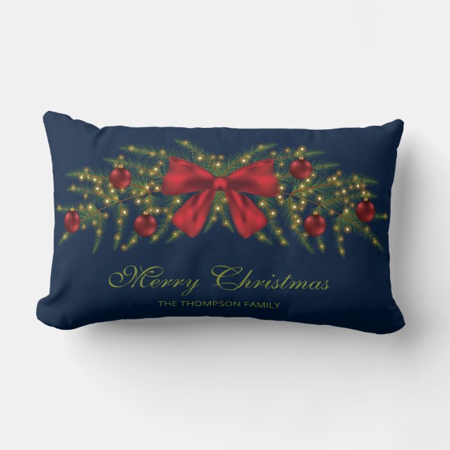 Christmas Garland With A Red Bow And Baubles Lumbar Cushion (Front)