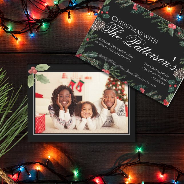 Christmas Garland with Holly Christmas Party  Invitation (Creator Uploaded)