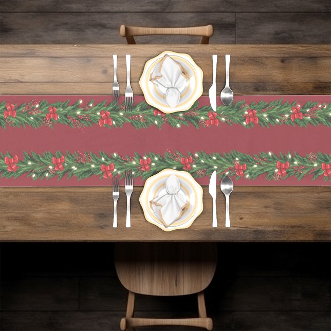 Christmas Garland With Red Bows Short Table Runner (Creator Uploaded)