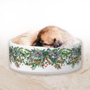 Christmas garland wreath floral pine berries pet bowl