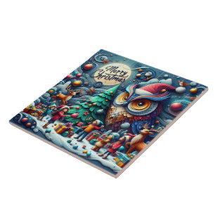 Christmas gathering under a whimsical owl tile