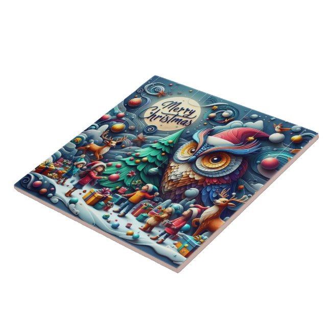 Christmas gathering under a whimsical owl tile (Side)