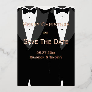 Christmas Gay Save The Date Rose Gold Foil Card