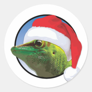 Christmas Gecko - Classic Round Sticker, Glossy Classic Round Sticker