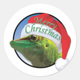 Christmas Gecko - Classic Round Sticker, Glossy Sticker
