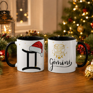 Christmas Gemini Zodiac Santa Hat Mug