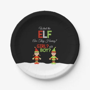 Christmas Gender Reveal Paper Plates - Elf