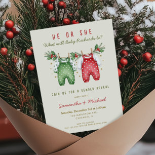 Christmas gender reveal winter holiday clothes invitation