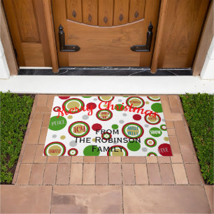 Christmas Geometric Circles Family Name Doormat
