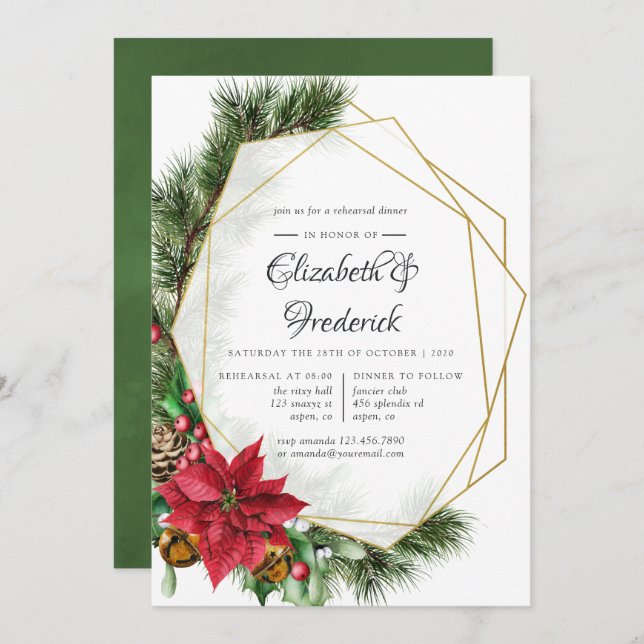 Christmas Geometric Wedding Rehearsal Dinner Invitation (Front/Back)