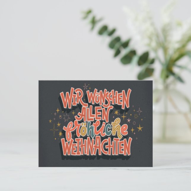CHRISTMAS GERMAN LETTERING WIR WUNSCHEN ALLEN FROH HOLIDAY POSTCARD (Standing Front)