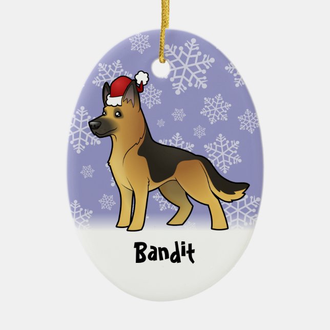 Christmas German Shepherd (add your pets name) Ceramic Tree Decoration (Front)