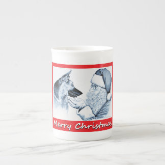 Christmas German Shepherd and Santa Claus Bone China Mug