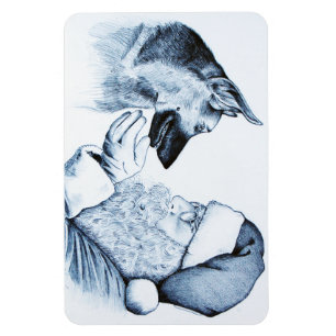 Christmas German Shepherd and Santa Claus Magnet