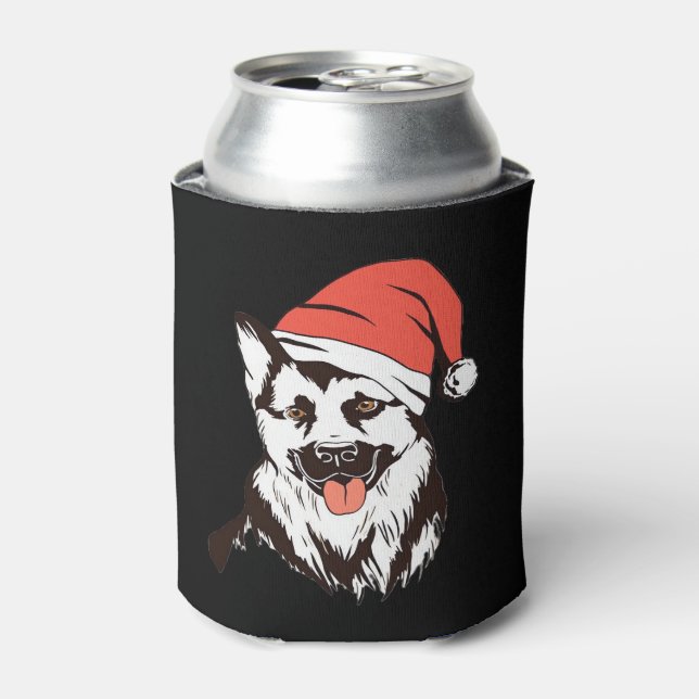 Christmas German Shepherd Classic T-Shirt Can Cooler (Can Front)
