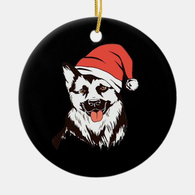 Christmas German Shepherd Classic T-Shirt Ceramic Tree Decoration (Front)