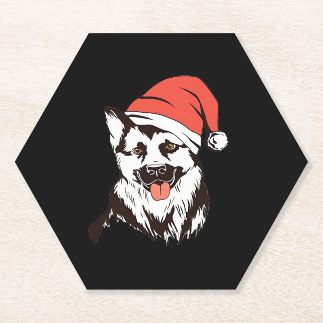 Christmas German Shepherd Classic T-Shirt Paper Coaster (Front)