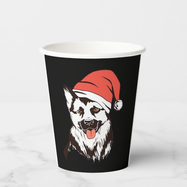 Christmas German Shepherd Classic T-Shirt Paper Cups (Front)
