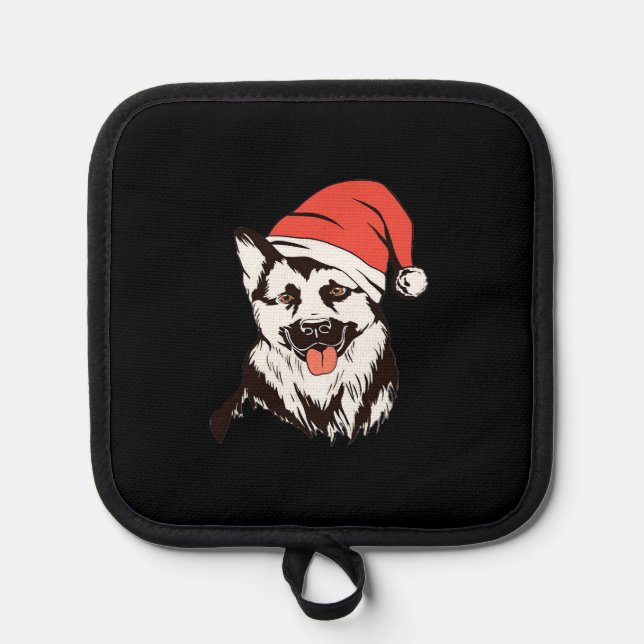 Christmas German Shepherd Classic T-Shirt Pot Holder (Front)