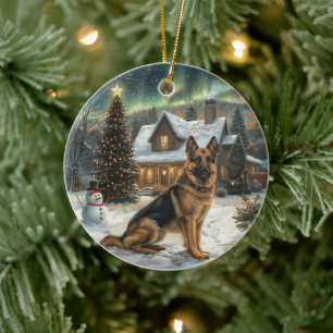 Christmas German Shepherd Dog Ceramic Tree Decoration