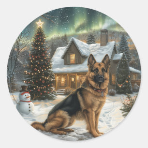 Christmas German Shepherd Dog Classic Round Sticker