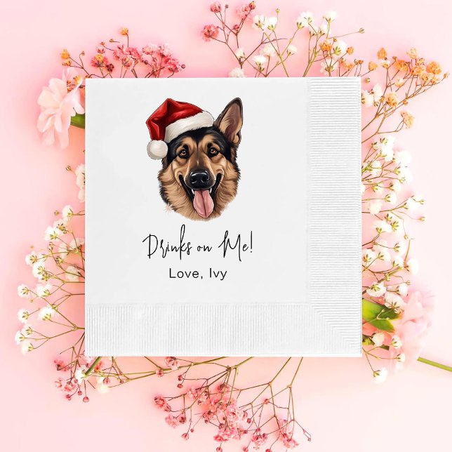 Christmas German Shepherd Dog Drinks On Me Napkin (Creator Uploaded)