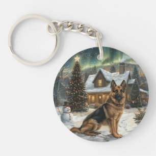 Christmas German Shepherd Dog Key Ring