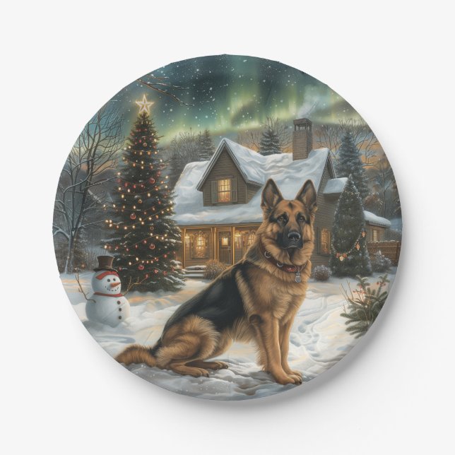 Christmas German Shepherd Dog Paper Plate (Front)