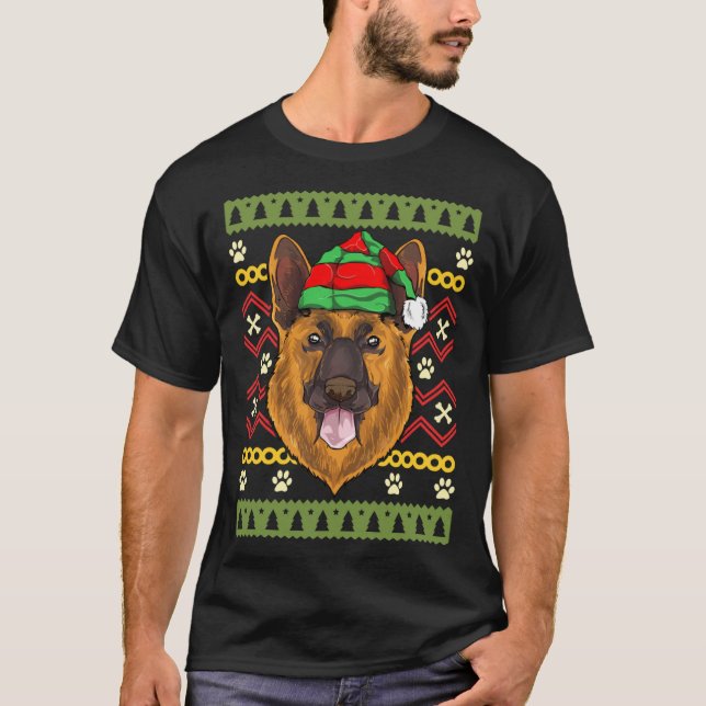 Christmas German Shepherd Dog Ugly T-Shirt (Front)
