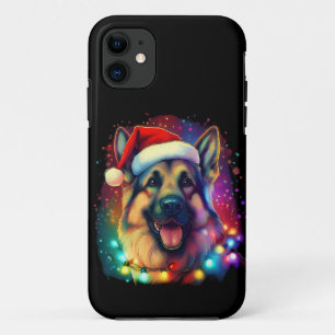Christmas German Shepherd Dog with Santa Hat   iPhone 11 Case