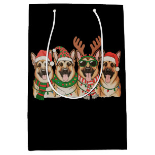 Christmas German Shepherd Dog Xmas Lights Santa Medium Gift Bag