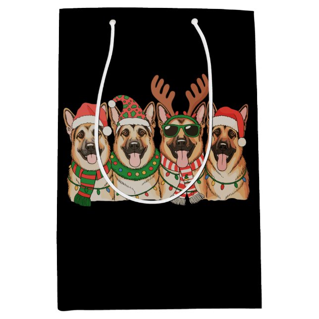 Christmas German Shepherd Dog Xmas Lights Santa Medium Gift Bag (Front)