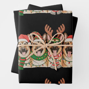 Christmas German Shepherd Dog Xmas Lights Santa Wrapping Paper Sheet