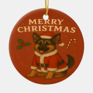 Christmas German Shepherd Dog Xmas Santa Dog Ceramic Tree Decoration